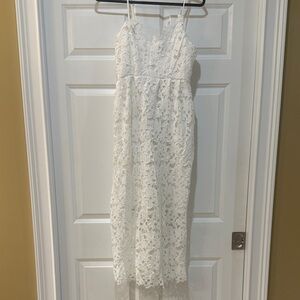 White Lace Midi Dress with Spaghetti Straps